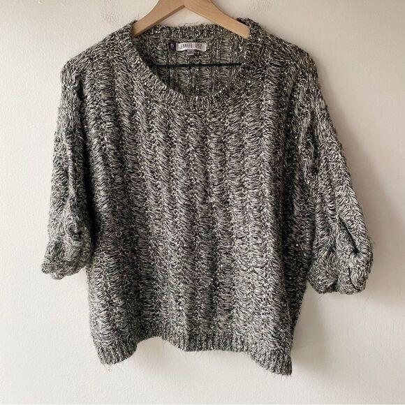 jennifer lopez gray sequin fuzzy flowy sweater size xs - Picture 1 of 8